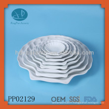 Plaque de coquillage en céramique en céramique blanche, ensembles de plaques en forme de coque en céramique